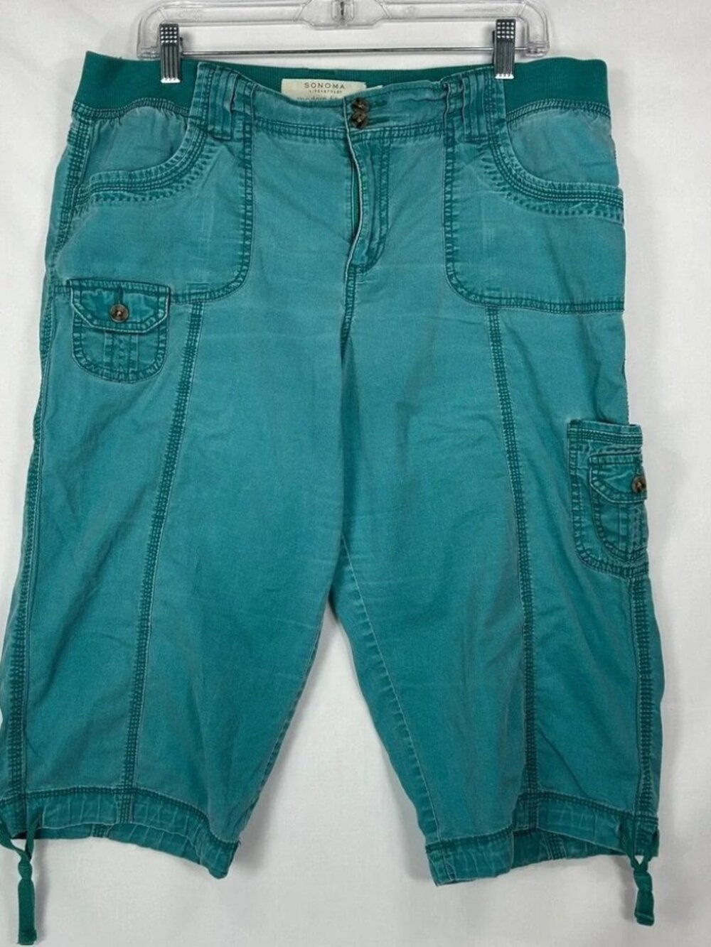 Sonoma Life + Style Teal Green Utility Capri Pants – Drawstring Hem – Size 14